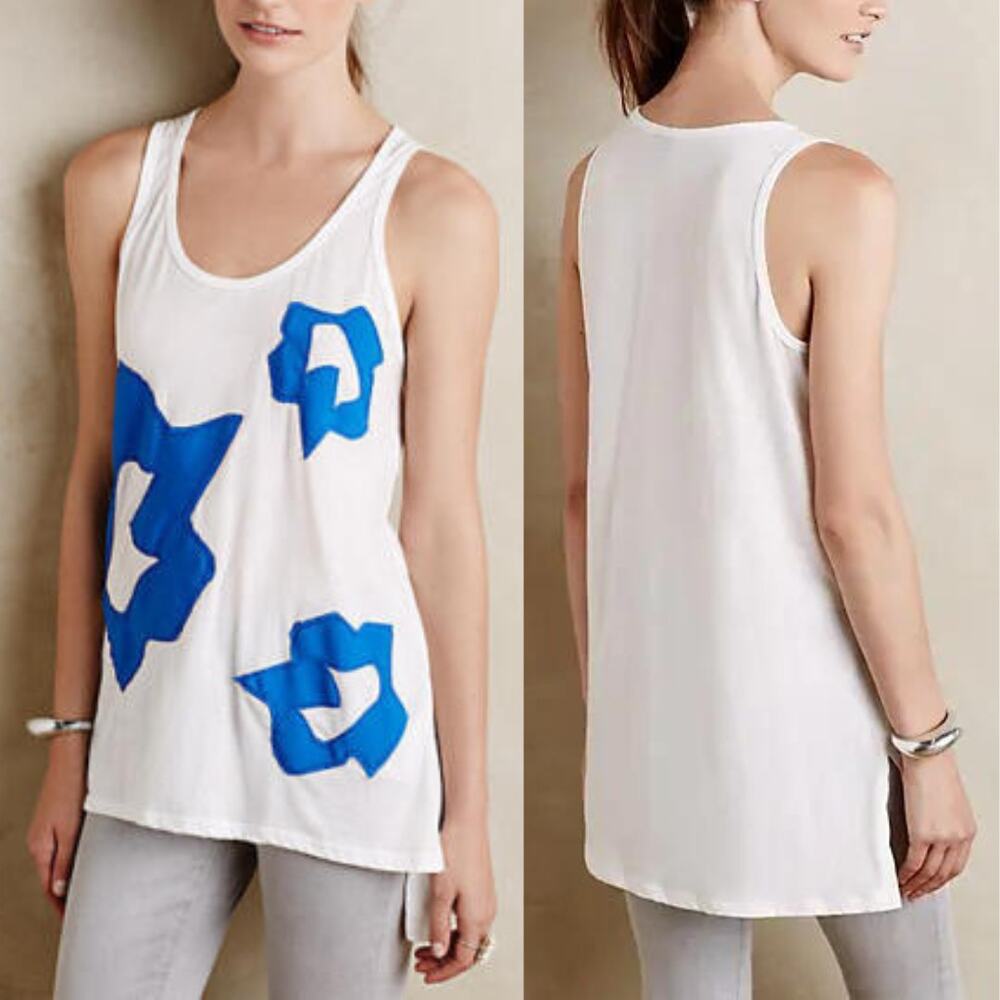 Left of Center Anthropologie | NWT Alamere Blue Abstract White Cotton Tank